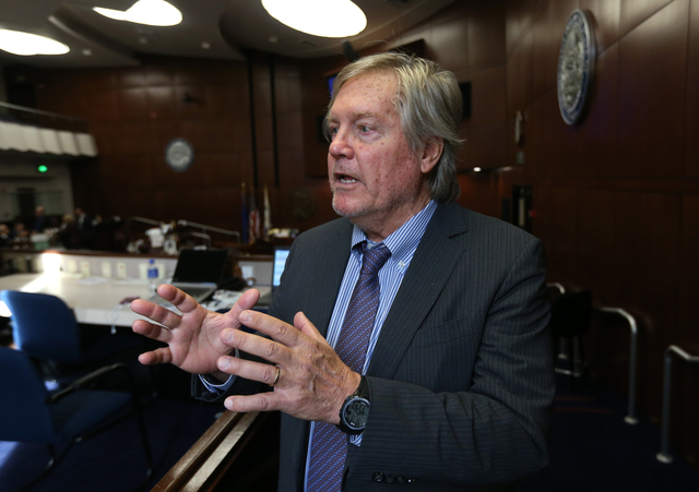 Nevada Sen. Tick Segerblom, D-Las Vegas, talks during a break in the special session at the Legislative Building in Carson City, Nev. on Thursday, Oct. 13, 2016. Segerblom said Republicans might r ...