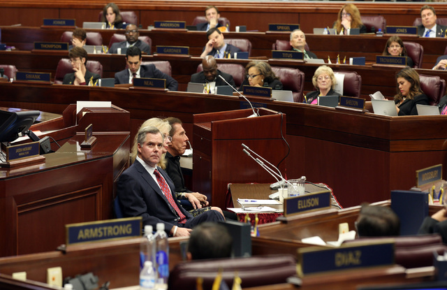 Jim Murren, CEO of MGM Resorts International, waits for his chance to speak at the Nevada Legislature’s special session to consider public financing for a football stadium and convention center ...