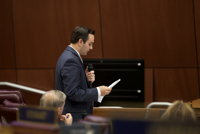 Republican Nevada Assembly member John Hambrick reads an amendment to Senate Bill 1 on Friday, Oct. 14, 2016 at the special session in Carson City. (Heidi Fang/Las Vegas Review-Journal)
