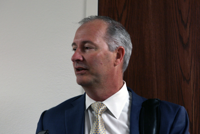 Southern Nevada Tourism and Infrastructure Committee chairman Steve Hill discusses the benefits of the stadium proposal and convention center improvements in Carson City on Tuesday, Oct. 11, 2016 ...