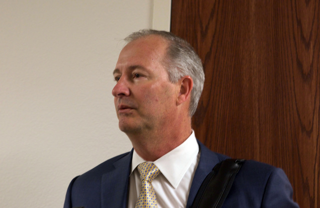 Steve Hill, chairman of the Southern Nevada Tourism and Infrastructure Committee, prepares to talk to the State Senate in Carson City about the benefits of the stadium proposal on Tuesday, Oct. 11 ...