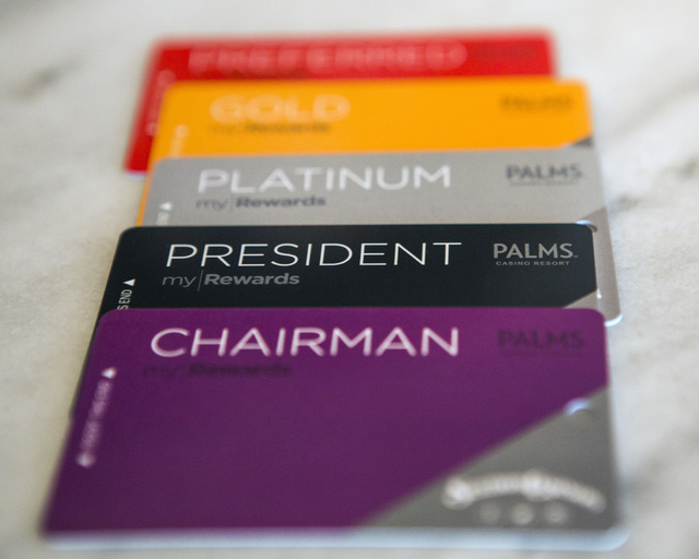 A variety of new Station Casinos loyalty cards lie on a table, Tuesday, Oct. 25, 2016, at Red Rock Resort. Beginning Nov. 1, the casino will offer points for gaming, dining, spa and hotel spent at ...