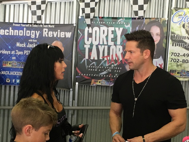 Jennifer Romas of "Sexxy" at Westgate Las Vegas and Jeff Timmons of 98 Degrees are shown at Gene Woods Racing Experience during the Mike Hammer Celebrity Go-Kart Race to benefit #ServingHopeLV. (J ...