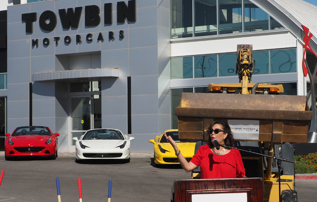 Carolynn Towbin, co-owner of Towbin Motorcars, talks about her new Ferrari/Masarati dealership on Sahara Avenue in Las Vegas, Tuesday, Oct. 18, 2016.  (Jerry Henkel/Las Vegas Review-Journal)