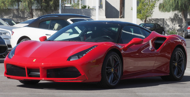 A 2016 Ferrari 488GTB Coupe is seen in front of the new Towbin Ferrari/Masarati dealership on Sahara Avenue in Las Vegas, Tuesday, Oct. 18, 2016. (Jerry Henkel/Las Vegas Review-Journal)