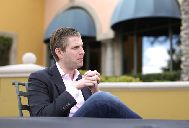 Eric Trump talks with a Review-Journal reporter at Siena Golf Club after a presidential campaign rally in support of his father in Las Vegas on Friday, Oct. 28, 2016. Brett Le Blanc/Las Vegas Revi ...