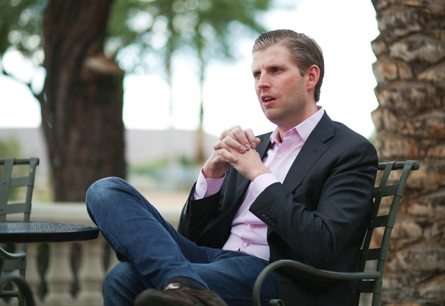 Eric Trump talks with a Review-Journal reporter at Siena Golf Club after a presidential campaign rally in support of his father in Las Vegas on Friday, Oct. 28, 2016. Brett Le Blanc/Las Vegas Revi ...