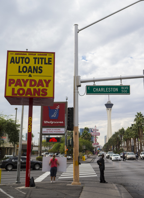 A sign for Nevada Title Loans is shown off Las Vegas and Charleston boulevards in downtown Las Vegas on Friday, Oct. 28, 2016. Chase Stevens/Las Vegas Review-Journal Follow @csstevensphoto