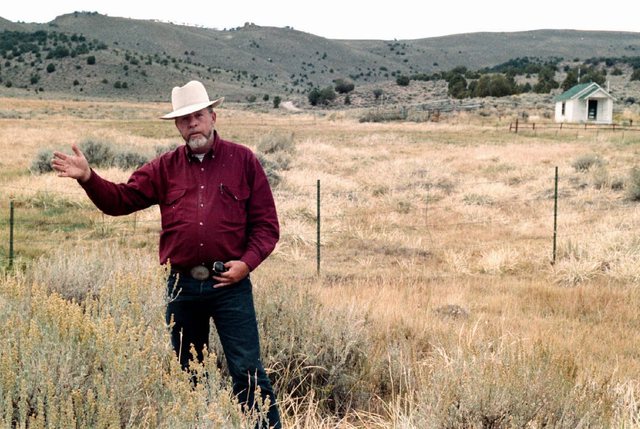 Rancher Wayne Hage Sr. is shown in this November 1997 file photo, taken near the spot where federal agents seized 100 head of his cattle in 1991, in Meadow Canyon near Tonopah, Nev. (Associated Pr ...