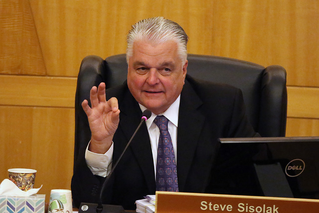 Clark County Commission Chairman Steve Sisolak speaks during the commission meeting Tuesday, Nov. 15, 2016. (Bizuayehu Tesfaye/Las Vegas Review-Journal Follow @bizutesfaye)