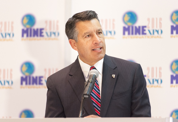 Nevada Gov. Brian Sandoval speaks at the opening of the MINExpo International mining equipment show at the Las Vegas Convention Center in Las Vegas on Monday, Sept. 26, 2016. Mark Damon/Las Vegas  ...