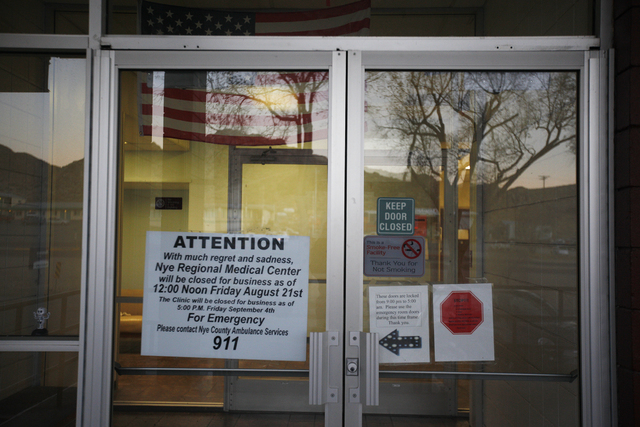 The front doors of the closed Nye Regional Medical Center is seen on Friday, Nov. 18, 2016, in Tonopah, Nev. Rachel Aston/Las Vegas Review-Journal Follow @rookie__rae