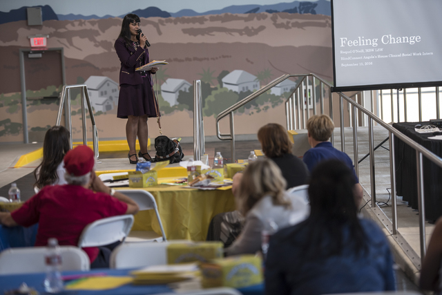 Raquel O'Neill speaks during a Las Vegas Chapter of the Foundation Fighting Blindness meeting at the RTC Mobility Training Center on Thursday, Sept. 15, 2016. Joshua Dahl/Las Vegas Review-Journal