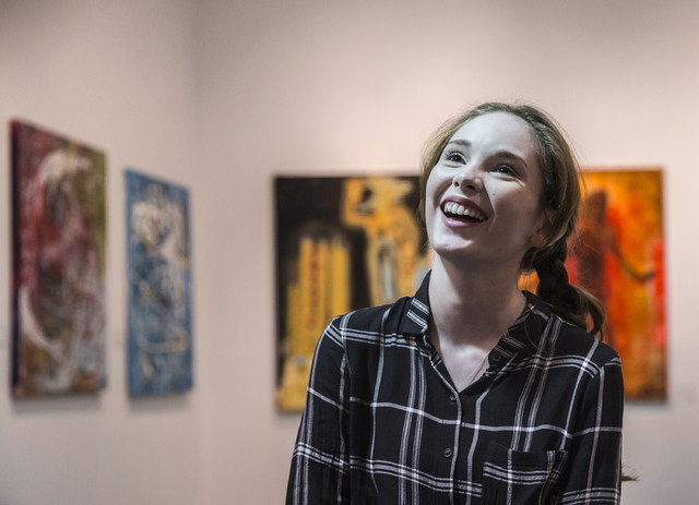 Artist Autumn de Forest shares a moment with family at the Gallery of Music & Art on Monday, Nov. 7, 2016, in Las Vegas.  Benjamin Hager/Las Vegas Review-Journal