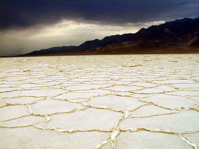 Storm clouds build over Badwater Basin in this undated photo from Death Valley National Park in California. (National Park Service)