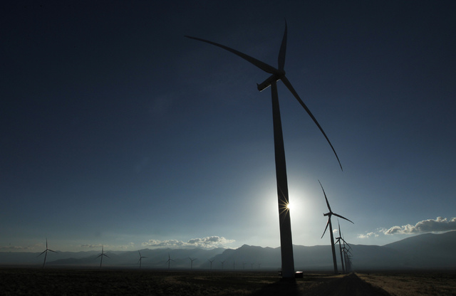 Turbine towers as tall as the Palms reach into the sky at the Spring Valley Wind Energy facility near Great Basin National Park in eastern Nevada on Aug. 14, 2014. Towers of similar size are plann ...