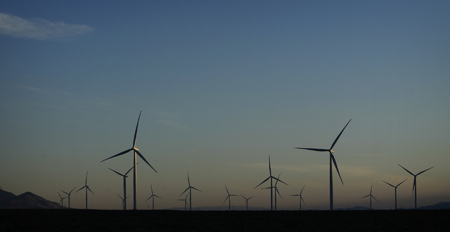 Turbine towers as tall as the Palms reach into the sky at the Spring Valley Wind Energy facility near Great Basin National Park in eastern Nevada on Aug. 14, 2014. Towers of similar size are plann ...