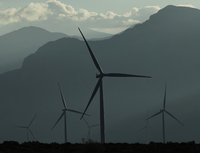 Turbine towers as tall as the Palms reach into the sky at the Spring Valley Wind Energy facility near Great Basin National Park in eastern Nevada on Aug. 14, 2014. Towers of similar size are plann ...