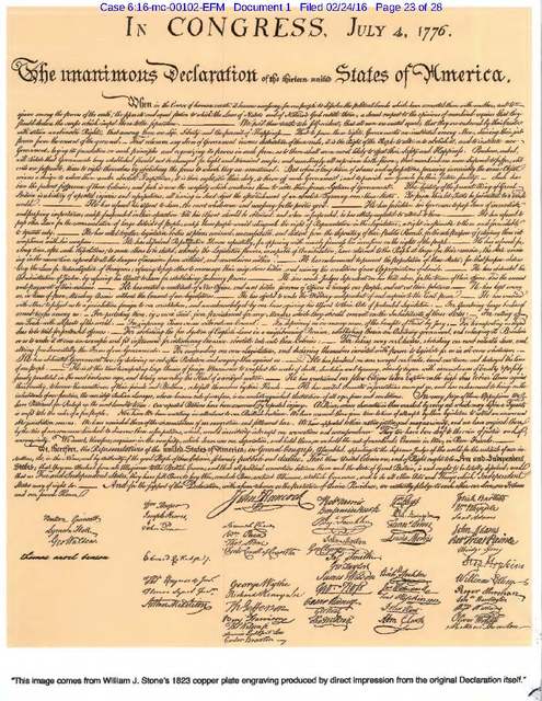 Thomas Benson, an accused sovereign citizen in Las Vegas, filed this copy of the Declaration of Independence in Kansas federal court in February. His full name, written in lower-case as &quot; ...