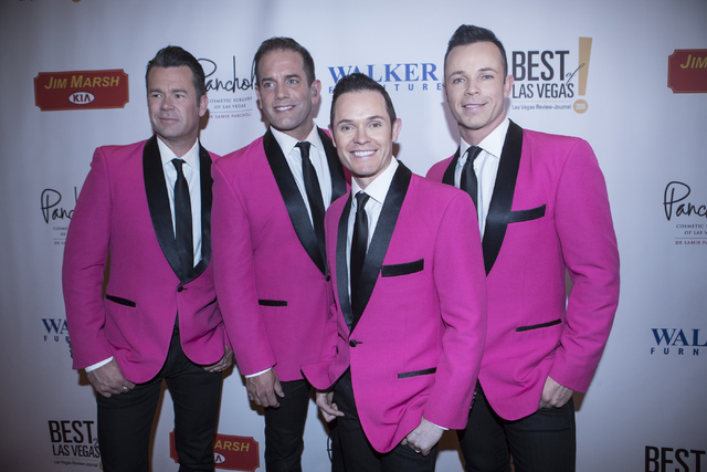 Phil Burton, from left, Toby Allen, Andrew Tierney and Michael Tierney, from the Human Nature show, walk on the red carpet before the Best of Las Vegas Show at The Venetian Las Vegas hotel-casino  ...