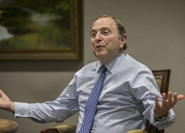 NHL commissioner Gary Bettman answers questions from the media on Tuesday, Nov. 22, 2016, in Las Vegas. Bettman was in town to take place in a ceremony unveiling Las Vegas' NHL expansion franchise ...