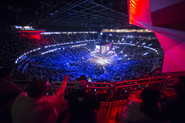 Attendees watch as Canelo Alvarez prepares to fight Amir Khan in the WBC middleweight championship at T-Mobile Arena in Las Vegas on Saturday, May 7, 2016. (Chase Stevens/Las Vegas Review-Journal ...