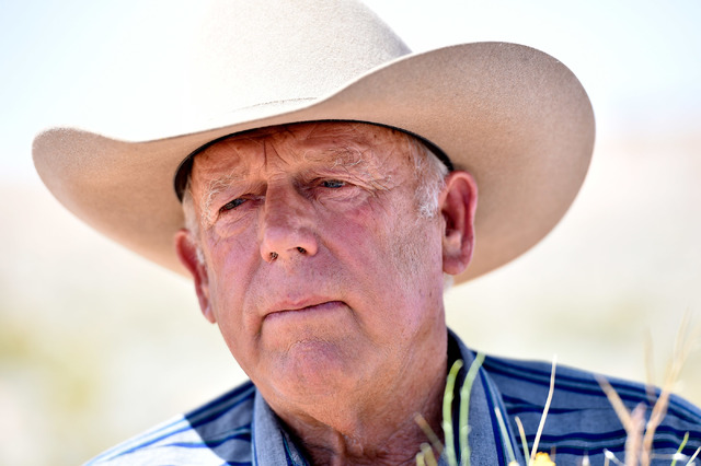 Rancher Cliven Bundy speaks during a news conference at an event near his ranch in Bunkerville on Saturday, April 11, 2015. (David Becker/Las Vegas Review-Journal)
