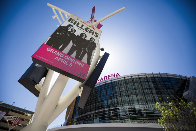 A sign promoting The Killers is seen at the T-Mobile Arena  on Tuesday, April 5, 2016. (Jeff Scheid/Las Vegas Review-Journal Follow @jlscheid)