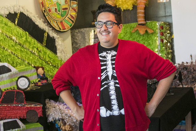 Artist Justin Favela poses inside his studio at the Juhl in downtown Las Vegas, where he's the artist in residence. Richard Brian/Las Vegas Review-Journal Follow @vegasphotograph