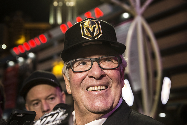 Golden Knights owner Bill Foley takes questions from the media at the conclusion of a ceremony to unveil the Las Vegas' NHL expansion franchise's official team nickname, logos and colors on Tuesda ...