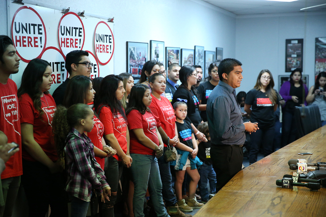 Francisco Morales, state director for Immigrant Voters Win Pac, speaks during press conference at the Culinary Union Local 226 headquarters on Wednesday, Nov. 9, 2016, in Las Vegas. Erik Verduzco/ ...