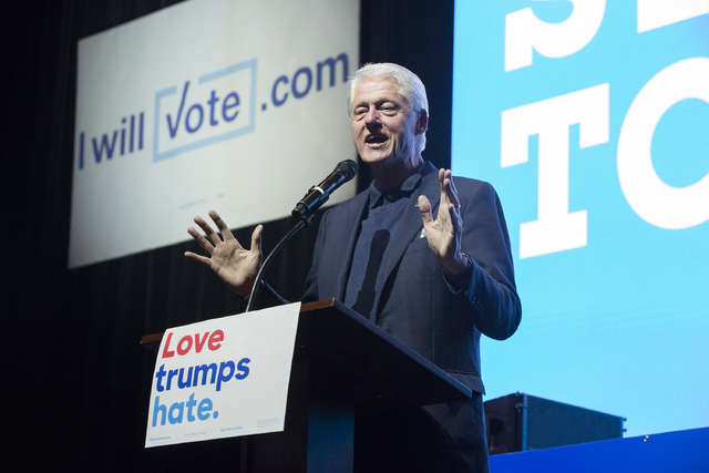 Former President Bill Clinton speaks at a rally at Cox Pavilion on Thursday, Nov. 3, 2016, at UNLV, in Las Vegas. The event was a campaign promotion for Democratic presidential nominee Hillary Cli ...
