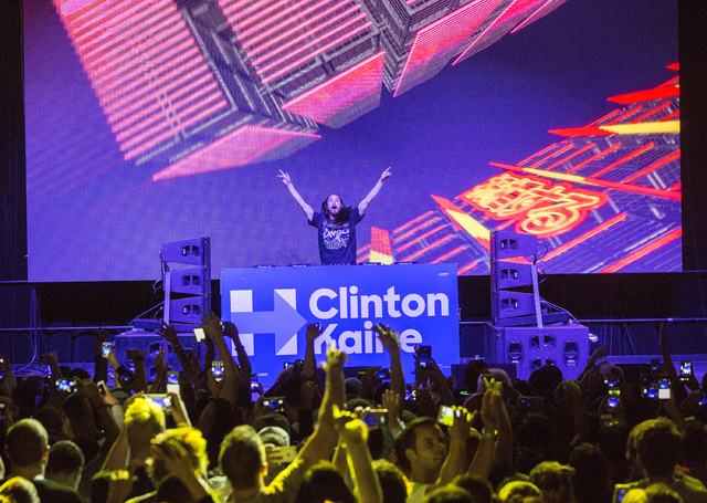 Musician/philanthropist Steve Aoki performs at a rally for Democratic presidential nominee Hillary Clinton at Cox Pavilion on Thursday, Nov. 3, 2016, at UNLV, in Las Vegas. Benjamin Hager/Las Veg ...