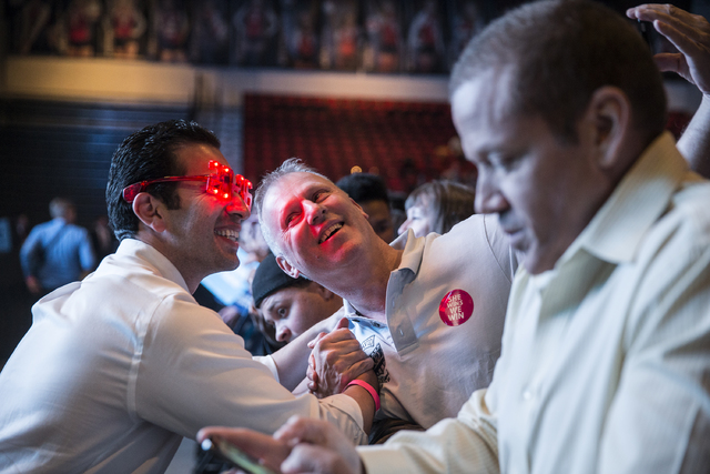 State Senator Ruben Kihuen, D-Nevada, left, takes a selfie with Fortunato Micelli at a rally for Democratic presidential nominee Hillary Clinton at Cox Pavilion on Thursday, Nov. 3, 2016, at UNLV, ...
