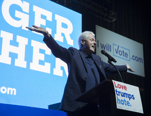 Former President Bill Clinton speaks at a rally at Cox Pavilion on Thursday, Nov. 3, 2016, at UNLV, in Las Vegas. The event was a campaign promotion for Democratic presidential nominee Hillary Cli ...