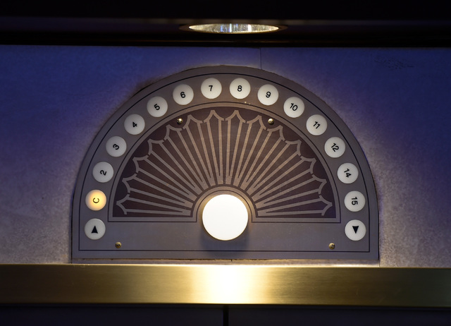 A floor indicator atop an elevator door at the El Cortez, Thursday, Oct. 27, 2016, in Las Vegas. The family own downtown hotel-casino will be celebrating its 75th anniversary after it originally o ...
