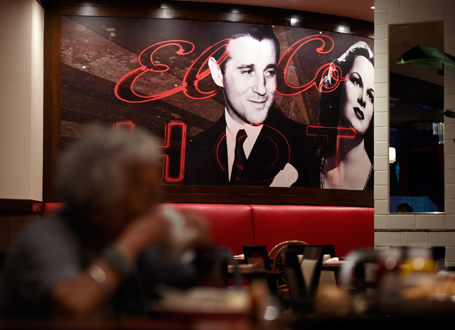 An image of Bugsy Siegel hangs on the wall of his namesake restaurant at the El Cortez, Thursday, Oct. 27, 2016, in Las Vegas. The family-owned downtown hotel-casino will be celebrating its 75th a ...