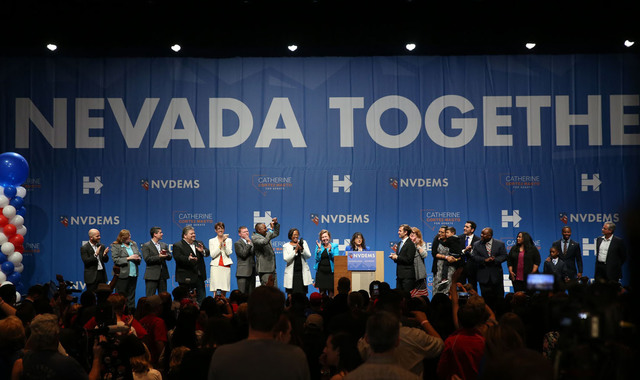 Members of the Nevada Democratic Party celebrate during the Nevada State Democratic Party at Aria Hotel-Casino in Las Vegas, Tuesday, Nov. 8, 2016. Erik Verduzco/Las Vegas Review-Journal Follow @E ...