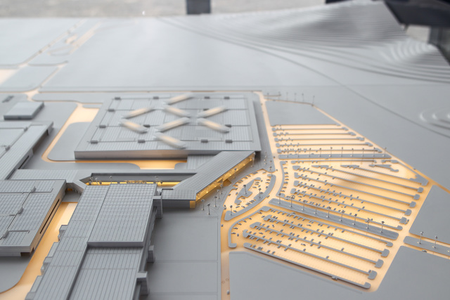 The model for Faraday Future's planned 900-acre manufacturing site is shown during the groundbreaking event in North Las Vegas on Wednesday, April 13, 2016. Chase Stevens/Las Vegas Review-Journal ...