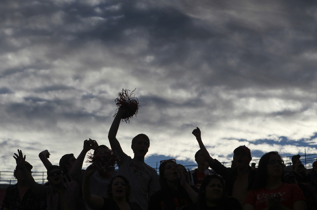 during a football game against Wyoming at Sam Boyd Stadium in Las Vegas on Saturday, Nov. 12, 2016. UNLV defeated Wyoming 69-66 in triple overtime. Chase Stevens/Las Vegas Review-Journal Follow @c ...