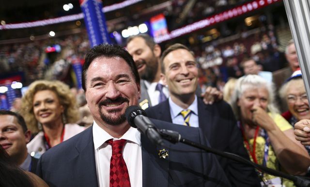 Nevada Republican Party Chairman Michael McDonald casts the delegation's roll call vote during the Republican National Convention at Quicken Loans Arena in Cleveland on Tuesday, July 19, 2016. Cha ...