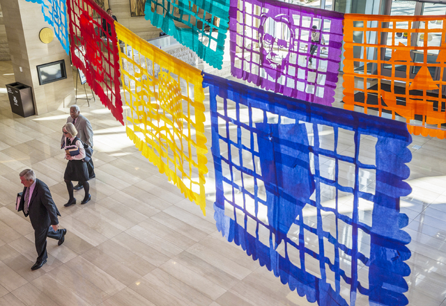 The Mexican art of papel picado (chopped paper) inspires artist Justin Favela's "Patrimonio," on display at Las Vegas City Hall through mid-December. Benjamin Hager/Las Vegas Review-Journal