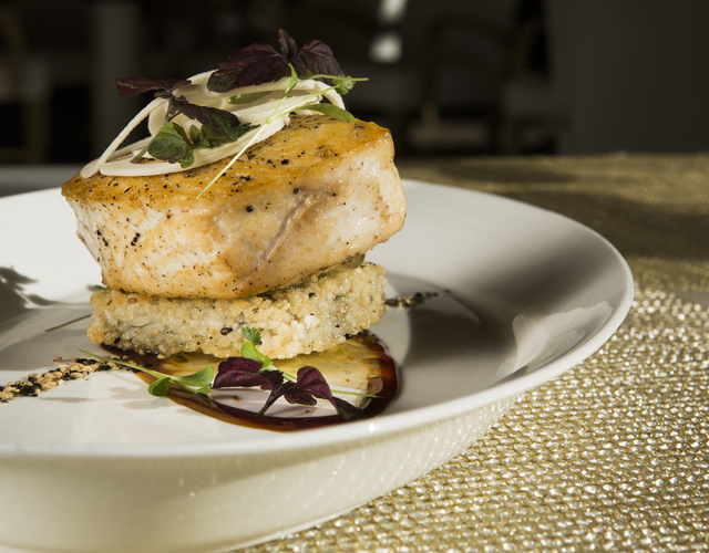 Swordfish on a rice cake and finished with Maui onions at Lakeside in Wynn Las Vegas on Friday, Nov., 11, 2016. Jeff Scheid/Las Vegas Review-Journal Follow @jeffscheid