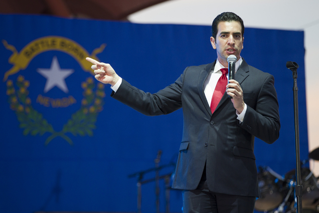 Democratic nominee for the 4th Congressional District Ruben Kihuen speaks during the Hillary for Nevada Debate Watch Party at Craig Ranch Regional Park on Wednesday, Oct. 19, 2016, in North Las V ...