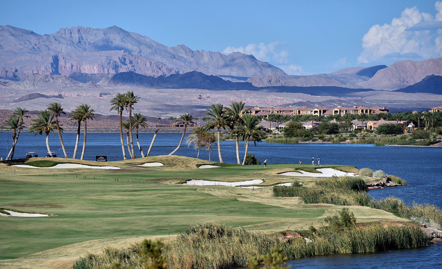 Golfers putt on a hole at Reflection Bay golf course at Lake Las Vegas Friday, Sept. 2, 2016, in Henderson. David Becker/Las Vegas Review-Journal Follow @davidjaybecker