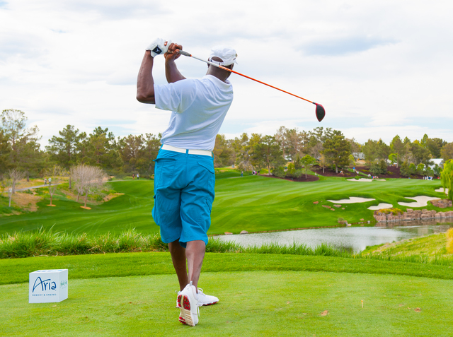 Michael Jordan tees off during 12th annual Michael Jordan Celebrity Invitational golf tournament at Shadow Creek last year in North Las Vegas.  (Photo by Isaac Brekken/Getty Images for Michael Jor ...