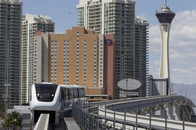 A monorail arrives to the Las Vegas Convention Center station on Thursday, May 26, 2016, in Las Vegas. Erik Verduzco/Las Vegas Review-Journal Follow @Erik_Verduzco