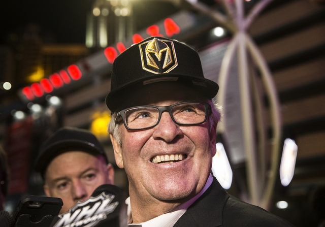 Golden Knights owner Bill Foley takes questions from the media at the conclusion of a ceremony to unveil the Las Vegas' NHL expansion franchise's official team name, logos and colors on Tuesday, N ...