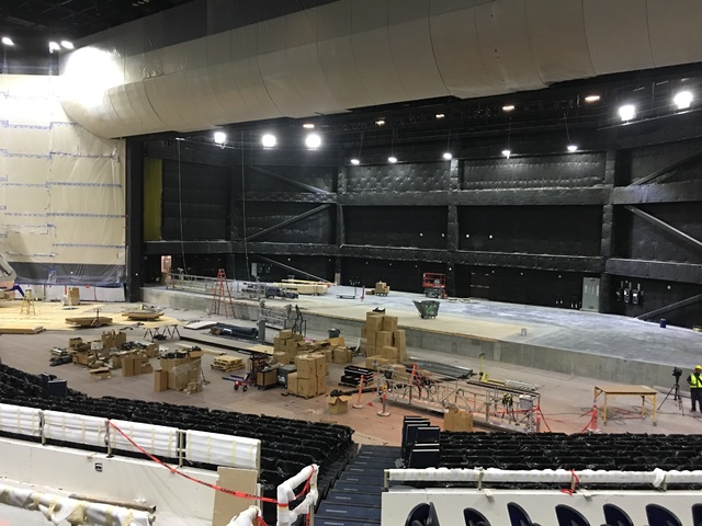 A look at the stage of Park Theater at Monte Carlo, which opens with Stevie Nicks and the Pretenders on Dec. 17, on Tuesday afternoon. (John Katsilometes/Las Vegas Review-Journal)