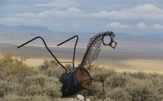 A sculpture of the constellation Pegasus greets motorists along the highway between Baker and Great Basin National Park. The piece was among several removed last week by state road workers citing  ...